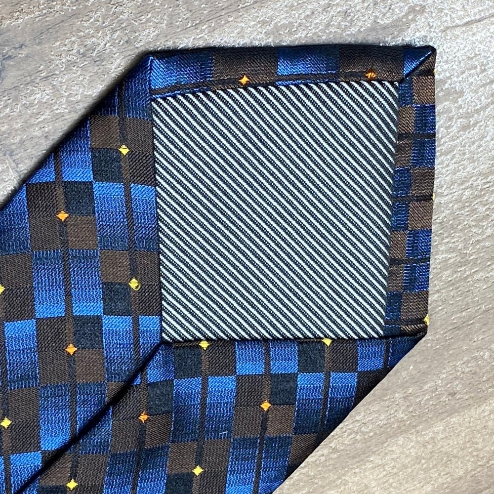 Bruno Marchesi Silk Necktie Check Extra Long Blue Jacquard Italy Excellent - Picture 3 of 6